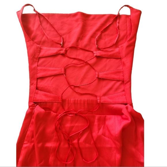 MESHKI Corvette Red Silky Satin Cowl Neck Corset Back Tie Mini Dress Size XS - Picture 4 of 12